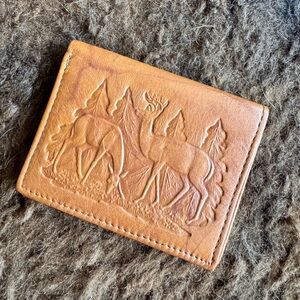 Embossed Genuine Hand Tooled Leather Wallet Deer Buck Doe Handmade Hunter Cowboy